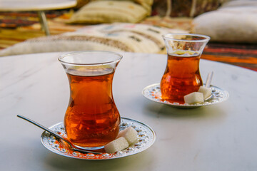 Traditional Turkish tea party for two in the city of Urgup