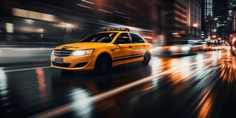 Papier Peint photo TAXI de new york double long exposure photo of modern taxi cab