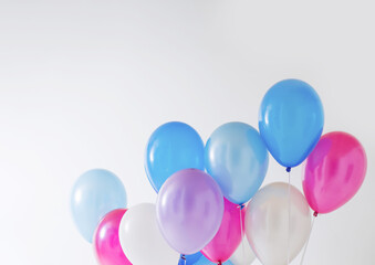 blue and pink  balloons on white background 