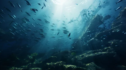 Poster School of fish in the sea Underwater © Cybonad