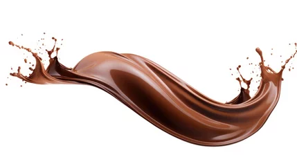Poster Chocolate wave splash on white background. © morepiixel