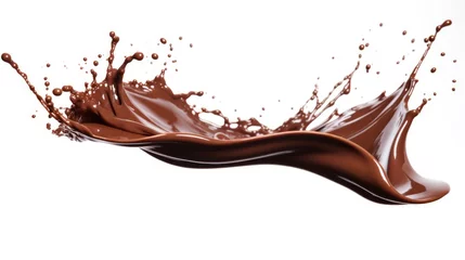 Rolgordijnen Chocolate wave splash on white background. © morepiixel