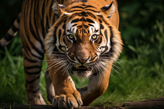 tiger is ready to pounce on its prey