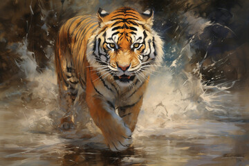 Fototapeta na wymiar tiger is ready to pounce on its prey