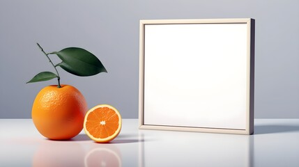 Poster Mockup on a Table with Fresh Orange,Design Magic . Generative AI