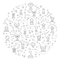 Simple Set of Trophy Related Vector Line Illustration. Contains such Icons as winner, reward, star, award, medal, badge and Other Elements.