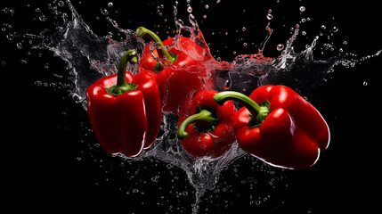 Bell pepper with fresh water drop on black background