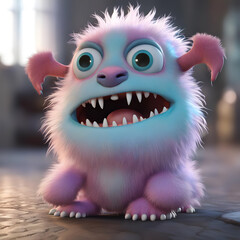 Obraz premium cute little monster smooth skin soft fur bright eyes