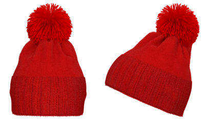 Red Knitted winter bobble hat. Handmade woolly cap with pompom on top
