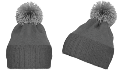Grey Knitted winter bobble hat. Handmade woolly cap with pompom on top