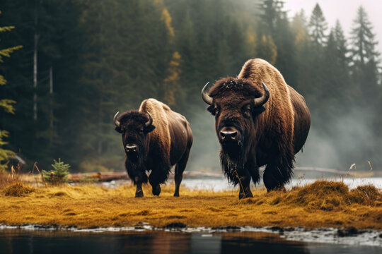 American Bisons In The Wild