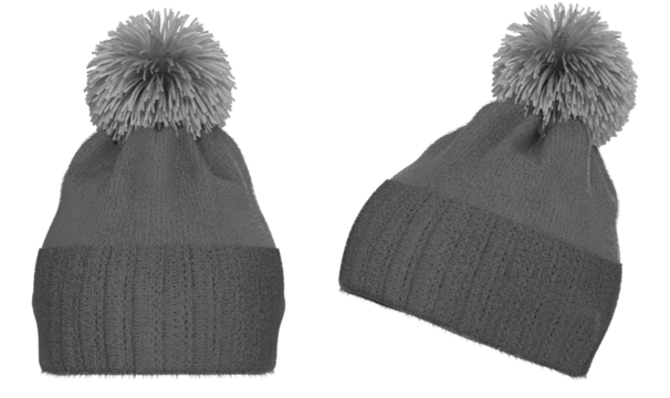 Grey Knitted winter bobble hat. Handmade woolly cap with pompom on top