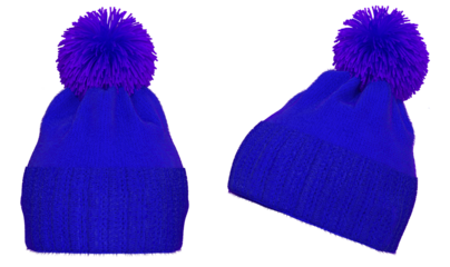 Blue Knitted winter bobble hat. Handmade woolly cap with pompom on top