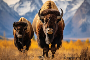 American bisons in the wild