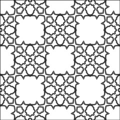 Wallpaper with figures from lines. Abstract geometric black and white pattern for web page, textures, card, poster, fabric, textile. Monochrome graphic repeating design. 