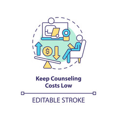 2D editable keep counseling costs low thin line icon concept, isolated vector, multicolor illustration representing online therapy.