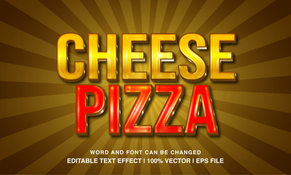 Cheese pizza editable text effect template, 3d cartoon glossy style typeface, premium vector