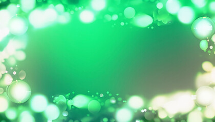 玉ボケの光が重なる緑色の背景イラスト、テキストスペース有り - obrazy, fototapety, plakaty