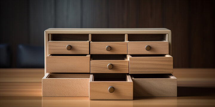 Desktop organizer with many drawers and compartments