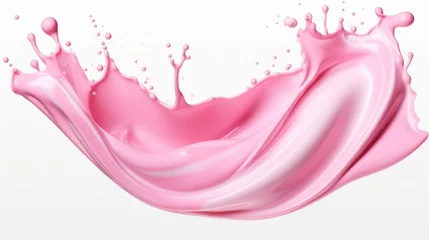 Tuinposter Pink cream or yogurt splash on white background. © morepiixel