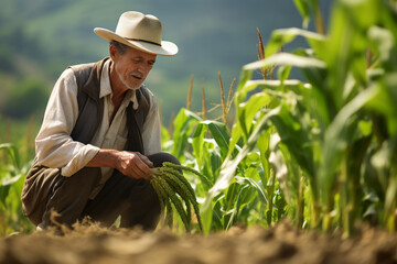 Naklejka na ściany i meble The farmer takes care of his crops using a sustainable environment.