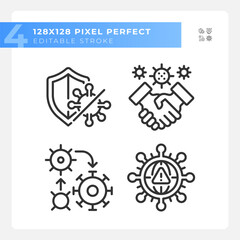 2D pixel perfect black icons collection representing bacteria, editable thin line illustration.