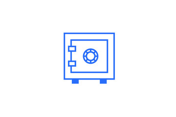 Isolated Geometric safe money illustration in flat style design. Vector illustration.  Duotone blue color.