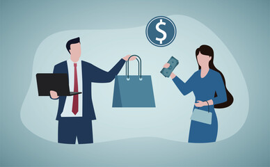 Salesman job abstract concept vector illustration. Personalized selling, face-to-face sales strategy, personal discount, customer service, retail shop happy client abstract metaphor.