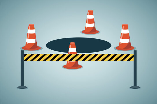 Danger and risk area, economic crisis, danger ahead, concept illustration of business risk and crisis, danger warning sign and trap, failure, bankruptcy, recession, error concept illustration