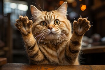 Cat gracefully stretching out its paws, Generative AI