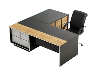 Modern office table and armchair with wheels isolated on transparent background. 3D illustration