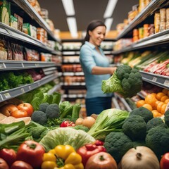 Woman holding product in supermarket