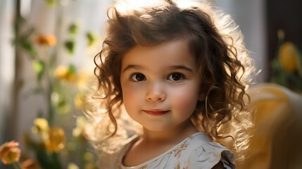 Fototapeta premium close-up portrait of a kid with soft lighting and blurred backdrop. Generative Ai.