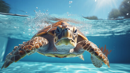 Turtle in swimming pool