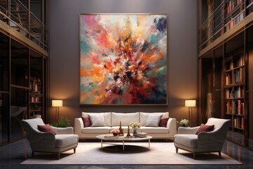 luxurious living room with abstract oil painting art