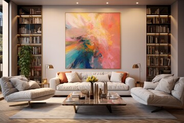 luxurious living room with abstract oil painting art