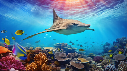 Naklejka premium Underwater paradise background coral reef wildlife