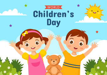 Children's Day Social Media Background Flat Cartoon Hand Drawn Templates Illustration