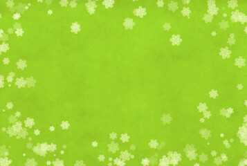 Christmas background with old paper texture of green color and snowflakes. Horizontal retro xmas...