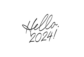 A beautiful inscription - Hello, 2024! Modern stylish elegant calligraphic font. Lettering. © chekart