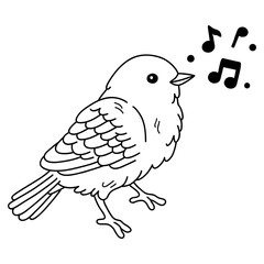 illustration of vector cartoon outline bird singing