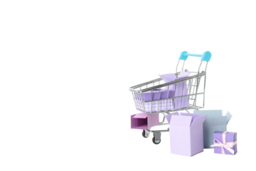 PNG, shopping basket with gifts isolated on white background.