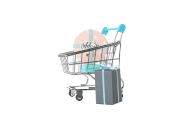 PNG, shopping basket with gifts isolated on white background.