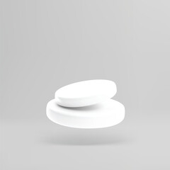 Floating round podium in realistic 3d style, vector illustration on gray background.