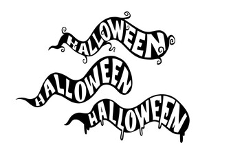 Set of 3 Vector Hand Lettering of Halloween Word as Bubble Speech 