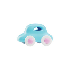 3d small car baby toy icon, vector render colorful plastic entertainment for newborn babies, cute childish accessories