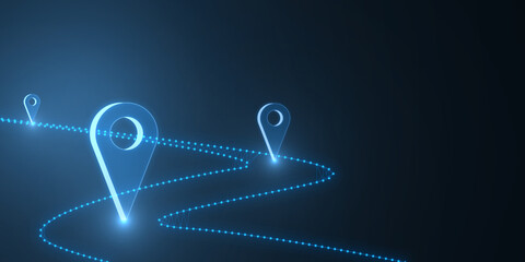 Creative glowing blue digital geolocation background. 3D Rendering.