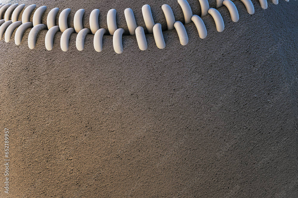 Poster close up of gray cricket ball texture with mock up place. ball with stitches wallpaper. 3d rendering