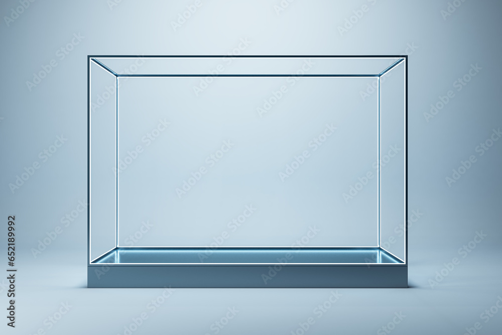 Aufkleber Modern empty glass showcase on light background. Products presentation and purchase concept. Mock up, 3D Rendering.