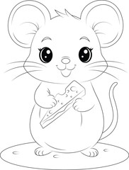 Coloring page a tiny mouse nibbling on cheese